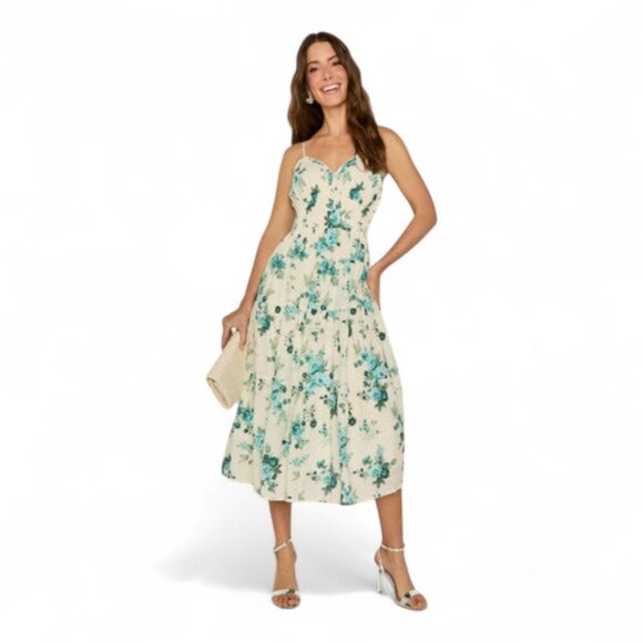 Francesca’s Teal Floral Smocked Midi Dress – Size XL - Picture 2 of 5